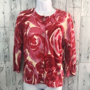 Chaus Silk Angora Rabbit Hair Blend Rose Cardigan NWT Medium